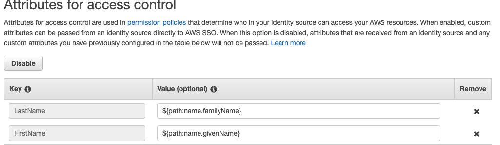 AWS SSO access control attributes